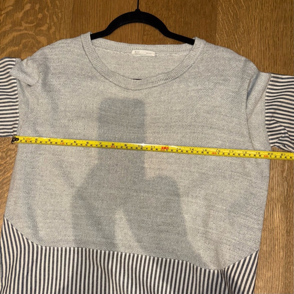 Striped Hem Gray Crewneck Sweater - Women - Picture 9 of 9